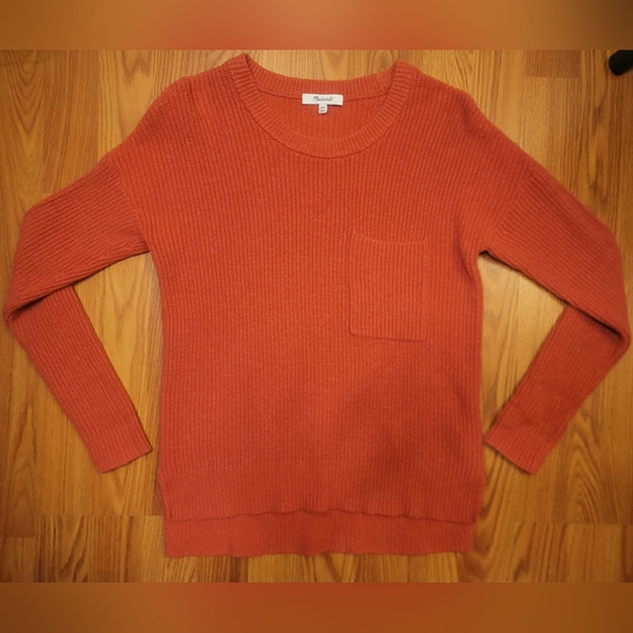 Madewell Thompson Pocket Pullover Sweater Crewneck XXS Heather Lipstick Orange - Picture 1 of 16